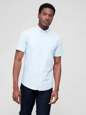 Image of Farah Organic Cotton Short Sleeve Oxford Shirt, Sky Blue, Size L, Men