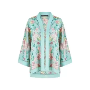 Image of Mela London Green Floral Satin Kimono - Green