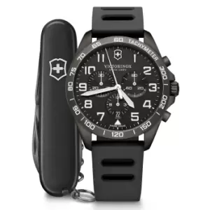 Image of Victorinox Swiss Army Watch Fieldforce Sport Chrono Quartz Movement Black Dial Rubber Bracelet Watch 241926.1