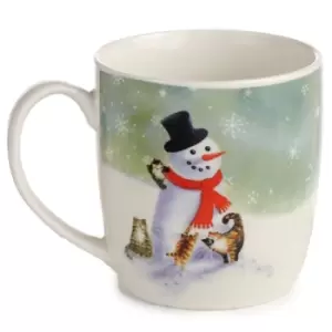 Image of Kim Haskins Snowman and Cats Christmas Porcelain Mug