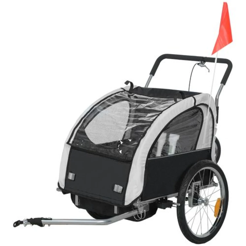 Image of HOMCOM HOMCOM 2 Seat Bike Trailer with 5 Point Harness, for 18+ Months, Black