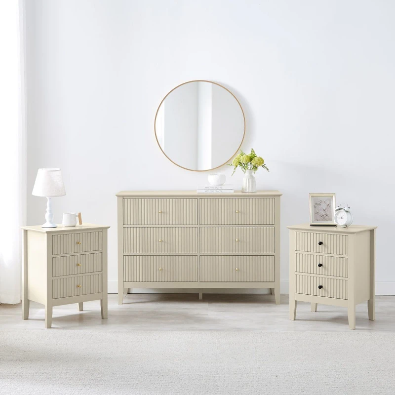Image of Melody Maison Large Chest Of Drawers And Pair Of Bedside Tables - Hales Taupe Range Beige