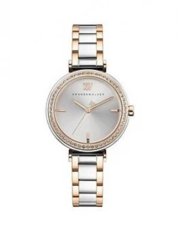 Image of Amanda Walker Grace Silver Sunray And Rose Gold Crystal Set Dial Two Tone Stainless Steel Bracelet Ladies Watch