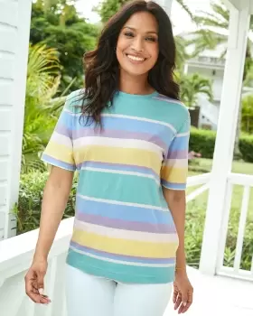 Image of Cotton Traders Crew Neck Stripe T-Shirt in Multi