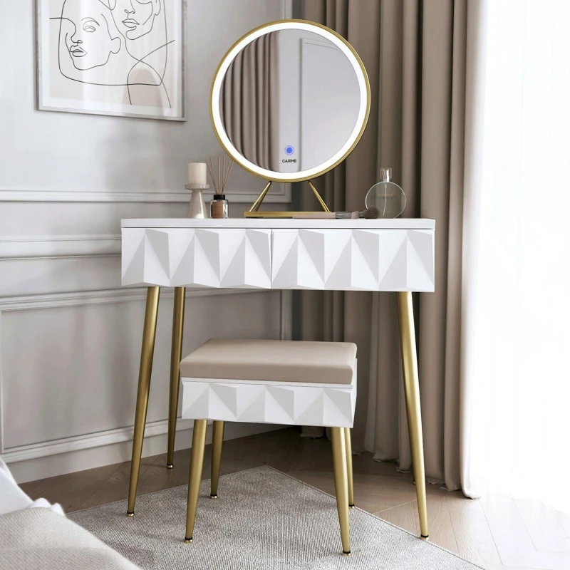 Image of CARME HOME Montana White Dressing Table with Touch Sensor LED Mirror White Unisex