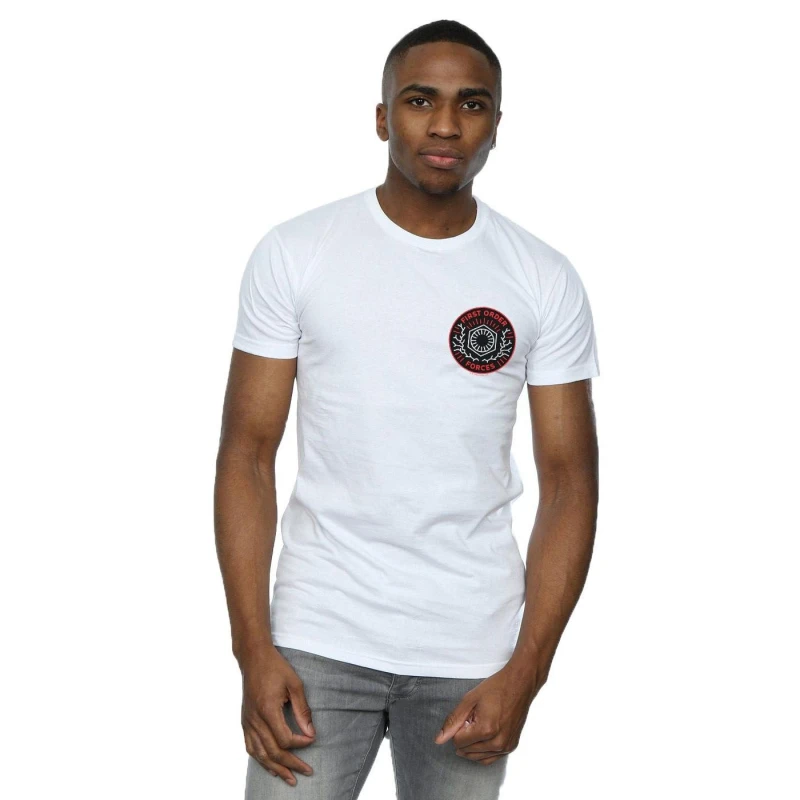 Image of Disney Men Star Wars The Rise Of Skywalker First Order Forces Breast Print T-Shirt in White Size: Small White S Male 5059400290479