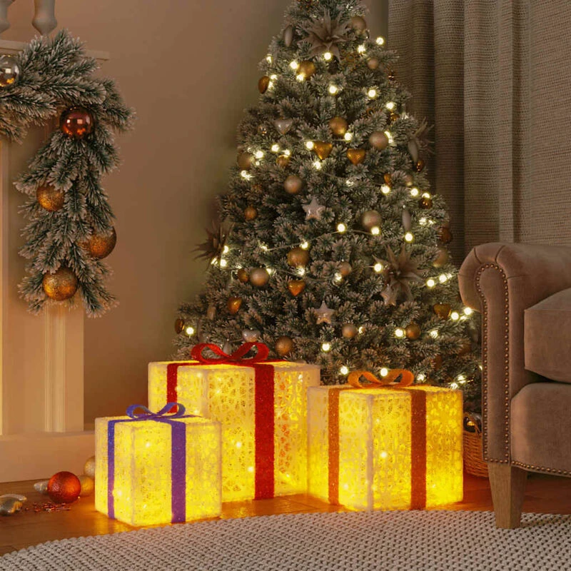 Image of VIDAXL Lighted Christmas Boxes 3 pcs 64 LEDs Warm White vidaXL 356244