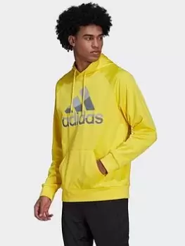 Image of adidas Aeroready Game And Go Big Logo Hoodie, Yellow, Size L, Men