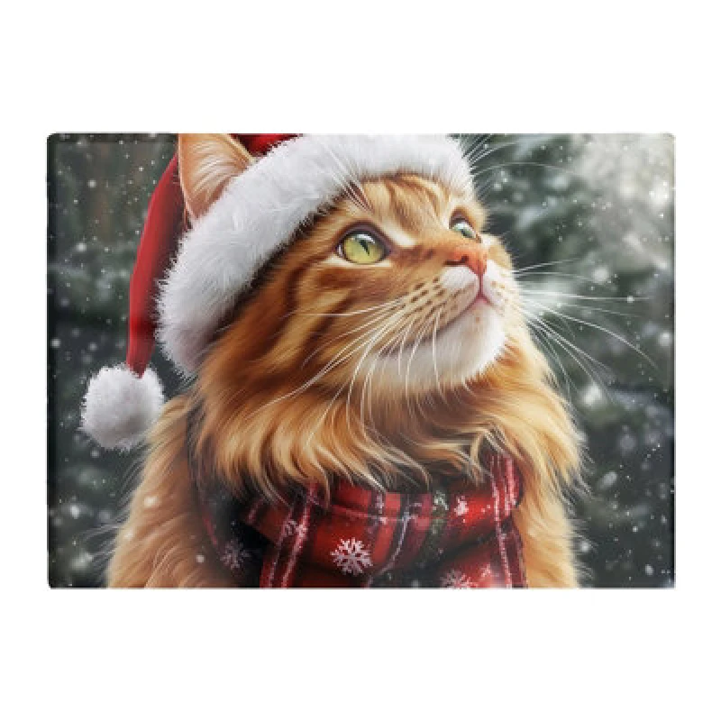Image of Warren Reed Designer Snowy Christmas Ginger Cat Glass Chopping Board