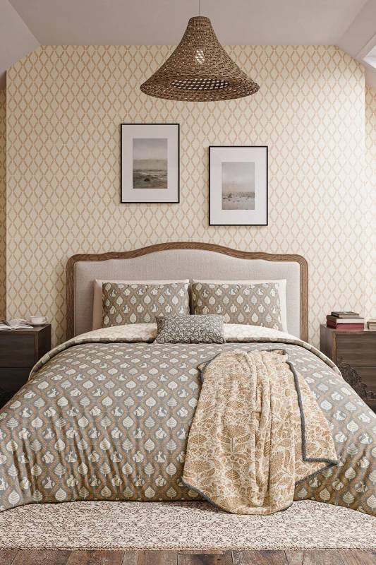 Image of Helena Springfield Helena Springfield 'Woodland Trellis' Cotton Duvet Cover Set in Grey Size: Single Grey Single Unisex 5016709715331