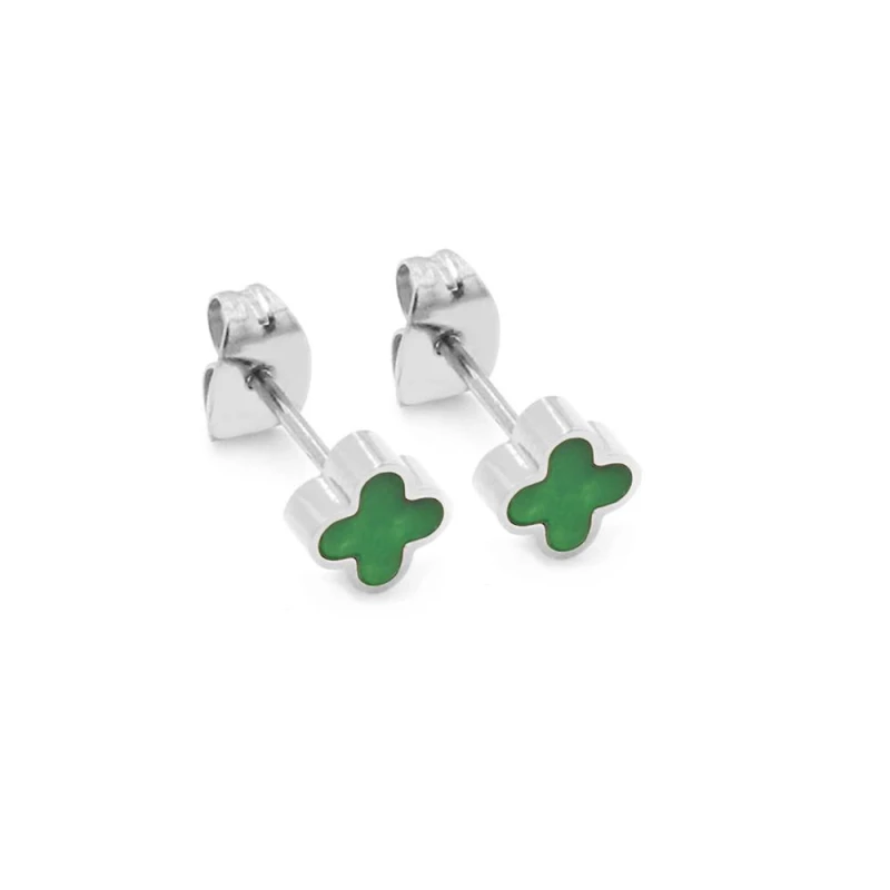 Image of Say It With Green Crystal Clover Earrings - Silver Silver Unisex One Size