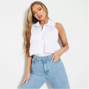 Image of I Saw It First Sleeveless Frill Cropped Shirt - White