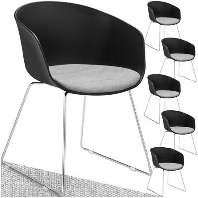 Image of Tectake Set Of 6 Dining Chair Logart - Plastic Seat, Padded, Continuous Arm And Backrest - Black/chrome