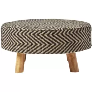 Image of Black and Natural Circular Footstool with Diamond Pattern - Black & Natural - Homescapes
