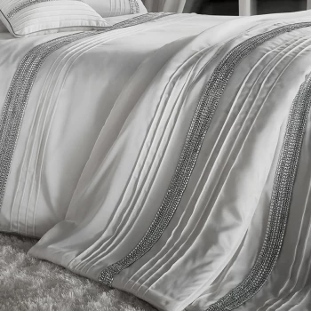 Image of Catherine Lansfield Diamante Bands Bedspread - Pearl