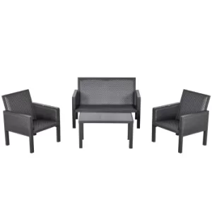 Image of Outsunny 4-Seater Aluminum PE Rattan Wicker Sofa Set Outdoor Conservatory Furniture Lawn Patio Coffee Table, Deep Grey
