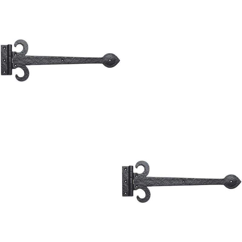 Image of Loops 2x PAIR 381mm Ornate Sword T Hinge Black Antique Internal Decorative Door Hinge Black