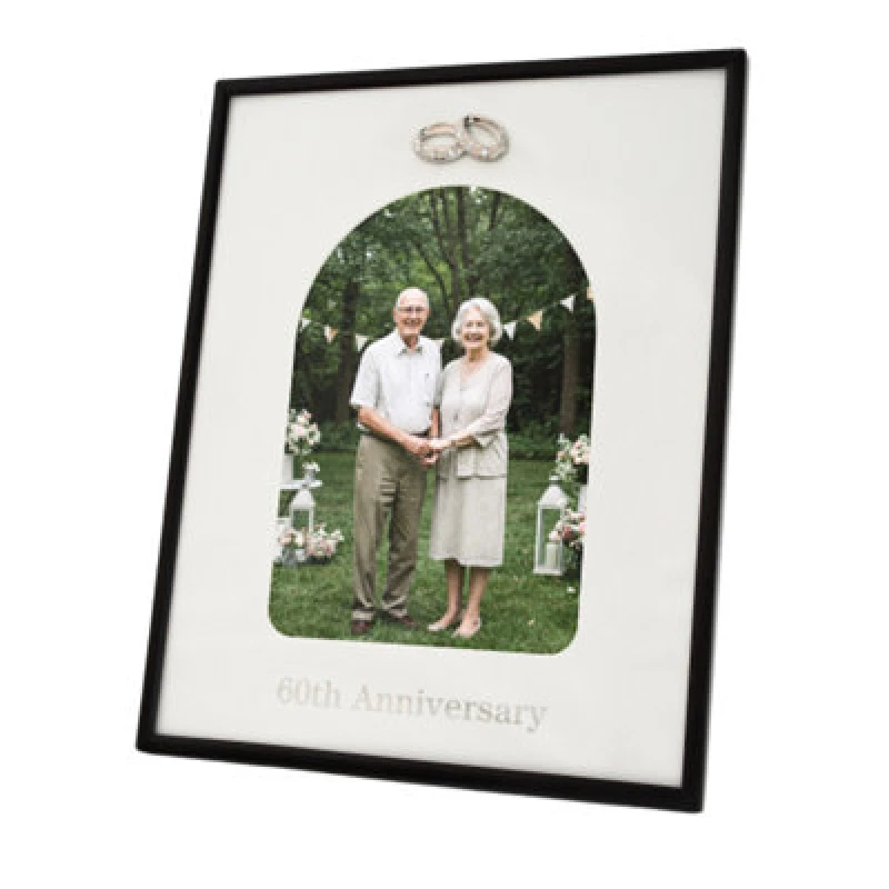 Image of Happy Homewares 60Th Anniversary Matte Black 5X7 Picture Frame With Diamante Rings