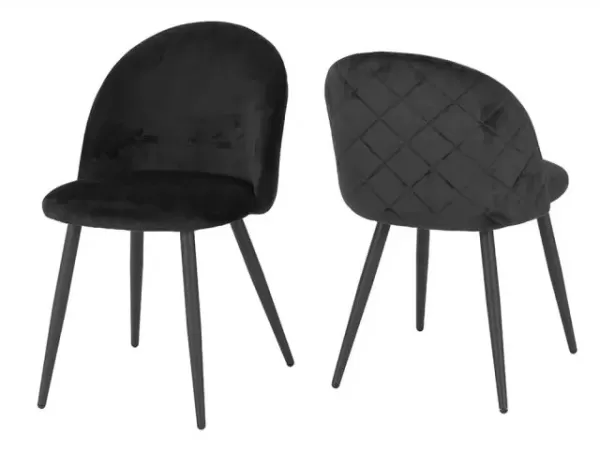 Image of Seconique Marlow Black Velvet Set of 4 Dining Chairs