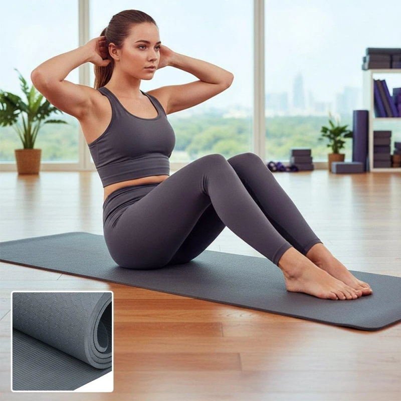 Image of LIFE IDEAS SPORT 2 Pack 6mm Thick TPE Exercise Yoga Mats Grey unisex One size