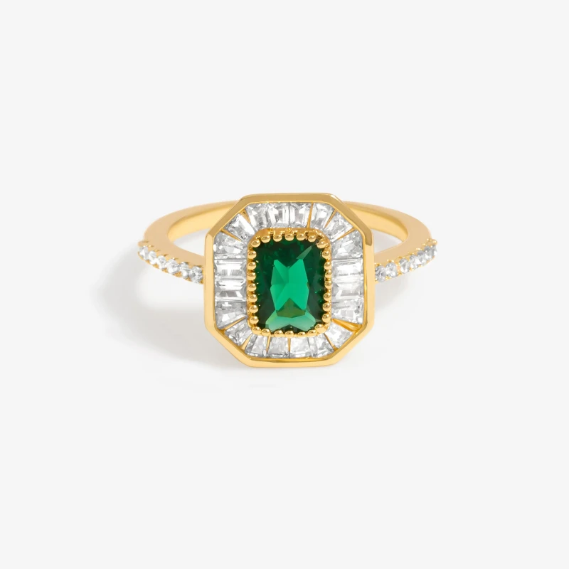 Image of Jon Richard Gold Plated CZ Emerald Baguette Cocktail Ring Jewellery Sets One Size Gold 38607410000