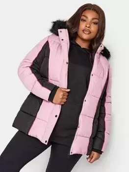 Image of Yours Colourblock Padded Jacket - Pink, Size 30-32, Women