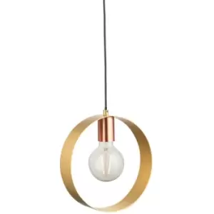 Image of Endon - Hoop Single Pendant Ceiling Lamp, Brushed Brass, Nickel, Copper Plate