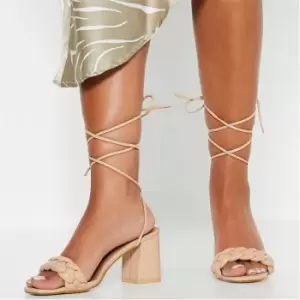 Image of I Saw It First Plaited Puffy Front Lace Up Mid Heel Sandals - Pink