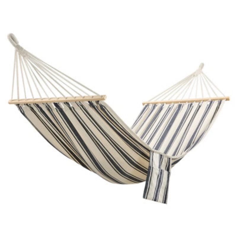 Image of Vonhaus Garden Hammock, 1 Person Striped Hammock With Rope Attachments & Storage Bag, Polycotton Single Hammock, Blue & White