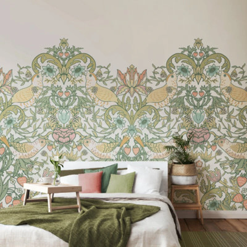 Image of Origin Murals Birds, Fruit And Foliage - Sage And Apricot Matt Smooth Paste The Wall Mural 350Cm Wide X 280Cm High