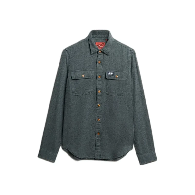 Image of Superdry Plain Flannel Shirt Green Men S;L