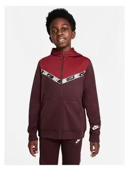 Image of Nike Older Boys Nsw Repeat Logo Full Zip Hoodie - Burgundy, Size Xs=6-8 Years