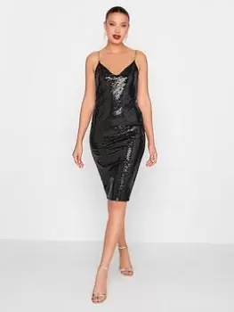 Image of Long Tall Sally Chain Strap Sequin Mini Dress - Black, Size 12, Women
