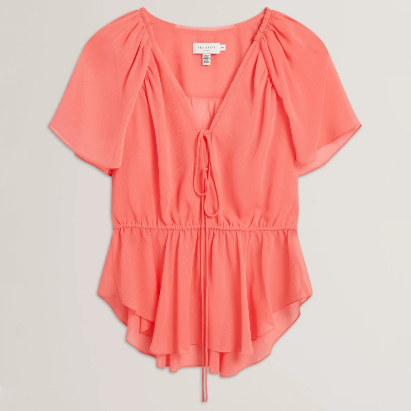 Image of Ted Baker Soft Woven Peplum Top Coral female 6 (2X)
