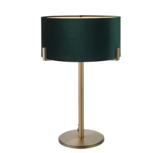 Image of Table Lamp Matt Antique Brass Plate, Green Velvet Shade