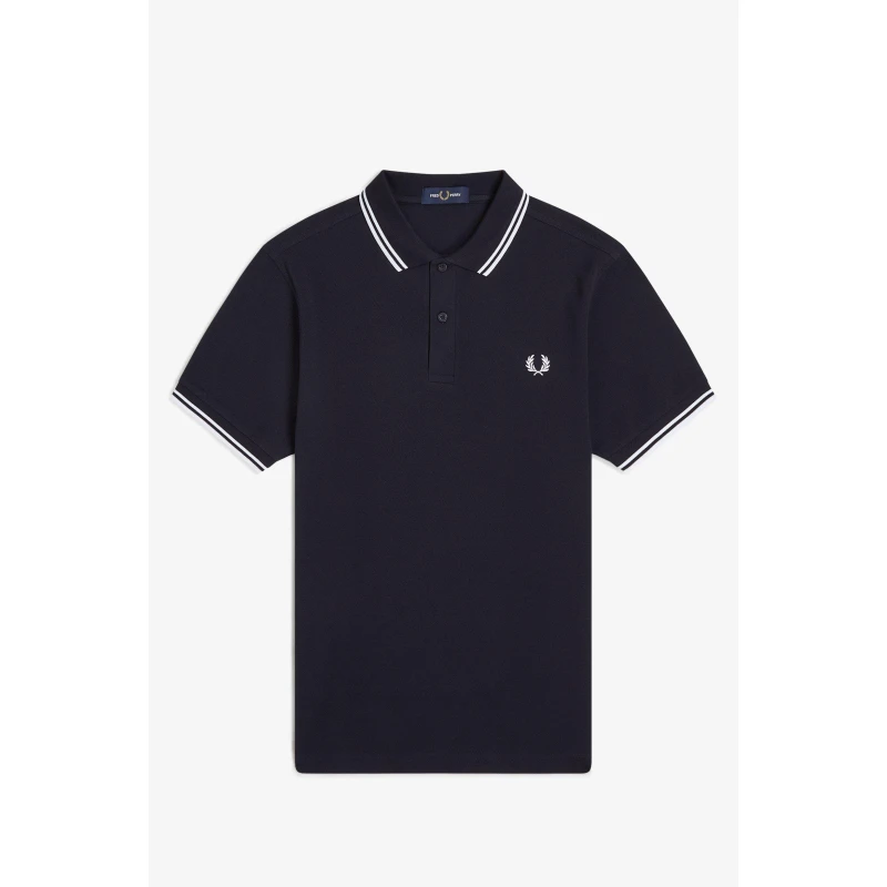 Image of Fred Perry Short Sleeve Twin Tipped Polo Shirt Navy 238 male S