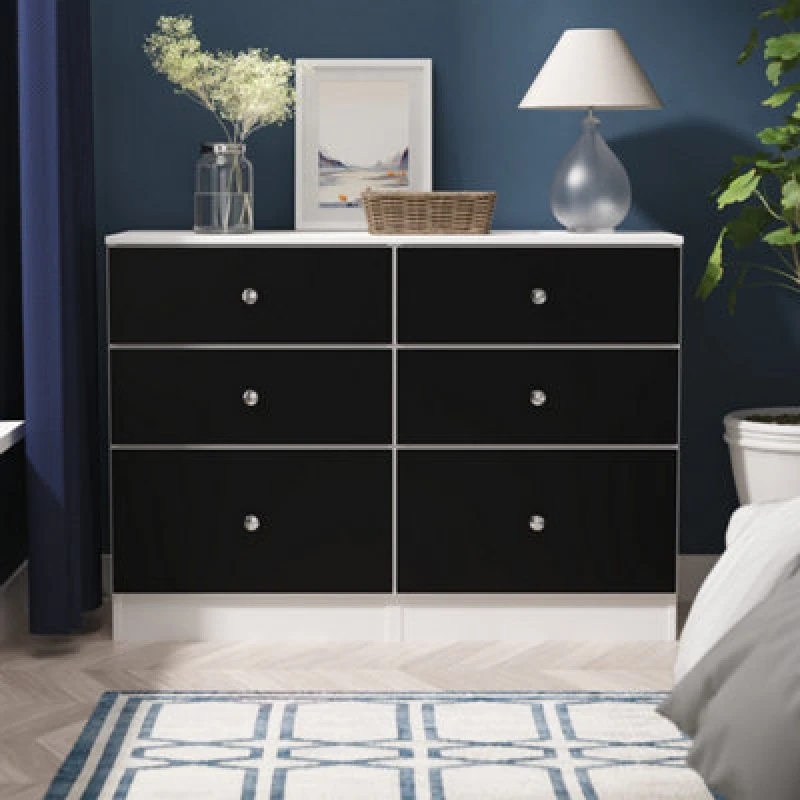 Image of Portland 6 Drawer Midi Chest Of Drawers In Black & White Matt (Ready Assembled)