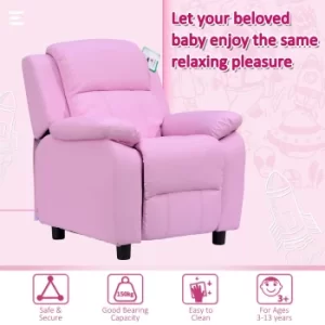 Image of HOMCOM Childrens Recliner Armchair W/ Storage Space on Arms-Pink