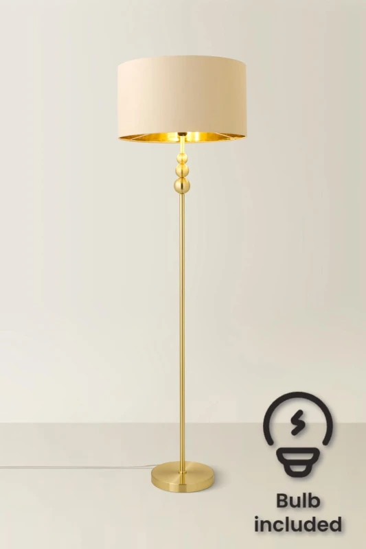 Image of ValueLights ValueLights Marissa Beige and Metallic Gold Shade Brushed Gold Stacked Floor Lamp & Bulb Beige One Size Unisex 5059406051814
