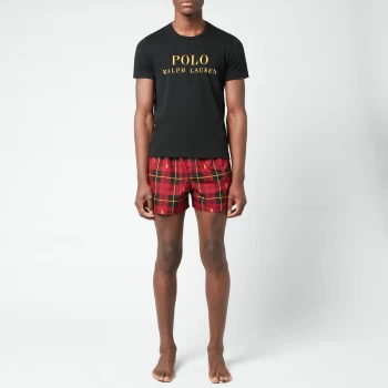 Image of Polo Ralph Lauren Mens All Over Print Short Sleeve Pajama Set - Wallace Plaid Gold Bugle - S