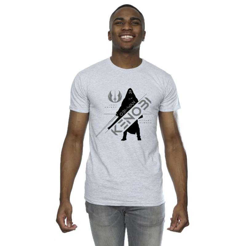 Image of Star Wars Star Wars Men Obi-Wan Kenobi Jedi Knight T-Shirt in Grey Size: Small Grey S Male 5059934429581
