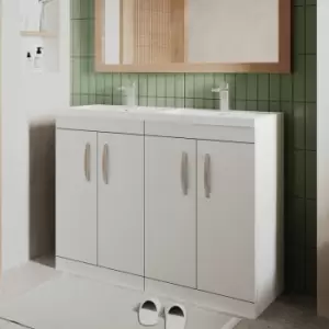 Image of Nuie - Athena Floor Standing 4-Door Vanity Unit with Double Ceramic Basin 1200mm Wide - Gloss White