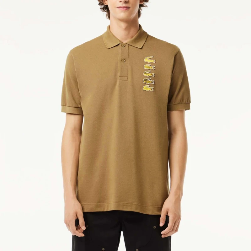 Image of Lacoste Croc Badge Piqu Polo Shirt - Brown Brown XS