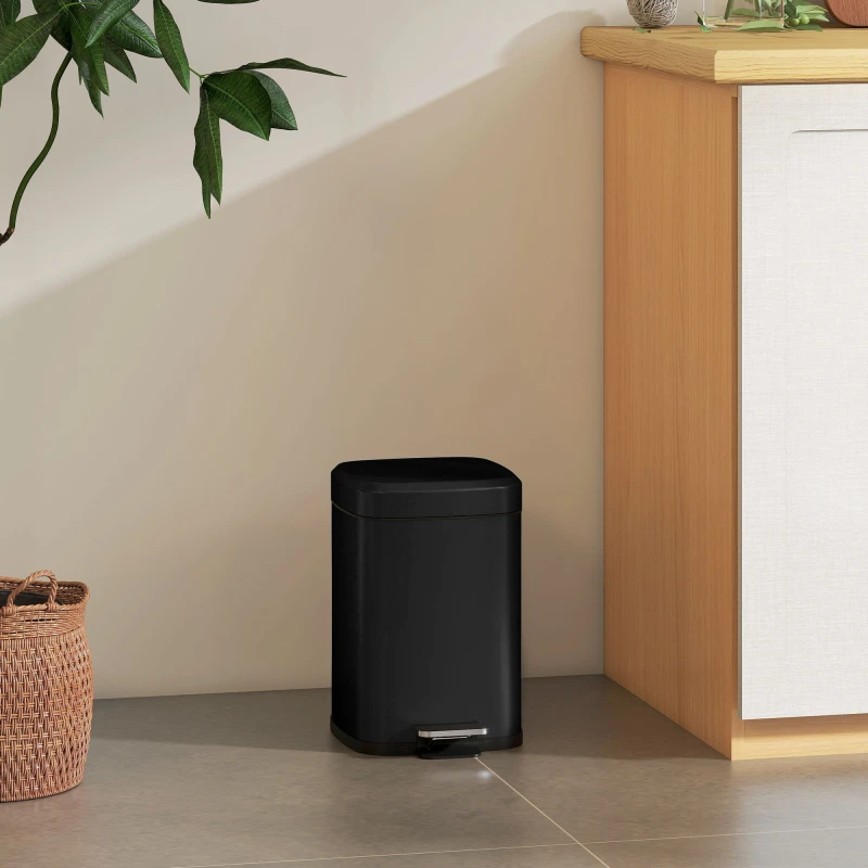 Image of HOMCOM 12L Kitchen Pedal Bin - Metal Rubbish Bin with Soft-close Lid - Black TJ Hughes 5056725569525