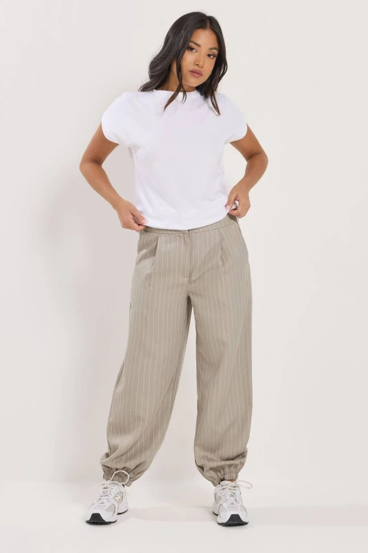 Image of PixieGirl Womens Petite Pinstripe Balloon Trousers in Grey Size: 16S Grey Female 16S