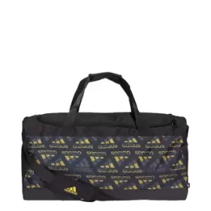 Image of adidas Essentials Linear Graphic Medium Duffel Bag Unisex - Grey Six / Impact Yellow / Bla