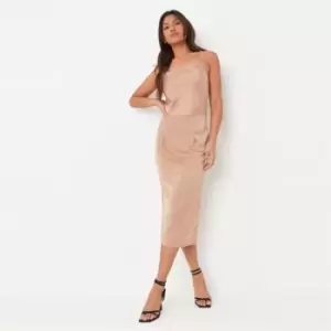 Image of Missguided Textured Satin Midi Dress - Neutral