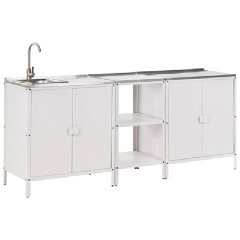 Image of Beliani 3 Piece Outdoor Kitchen Set With Sink Vilama Metal White