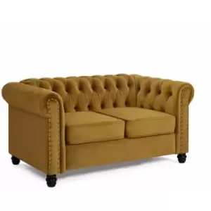 Image of Chesterfield Velvet Fabric 2 Seater Sofa, Gold