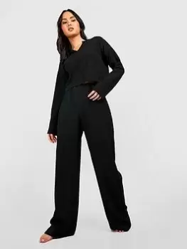 Image of Boohoo Textured Wide Leg Trouser - Black, Size 12, Women